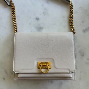 Salvatore Ferragamo Small Trifolio Flap Leather Shoulder Bag in Bone